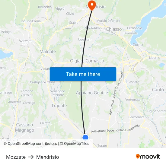 Mozzate to Mendrisio map