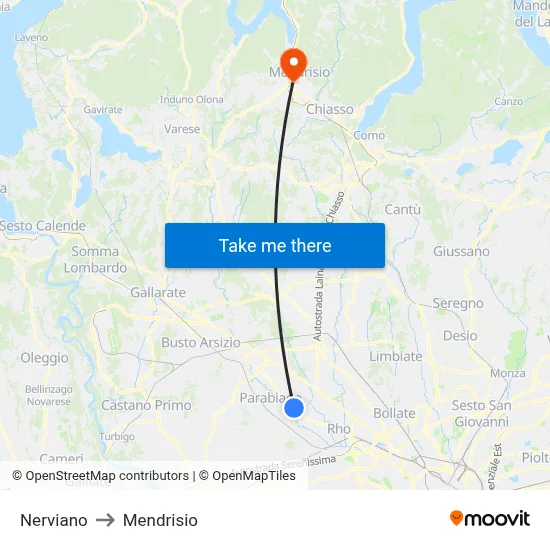Nerviano to Mendrisio map