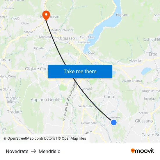 Novedrate to Mendrisio map