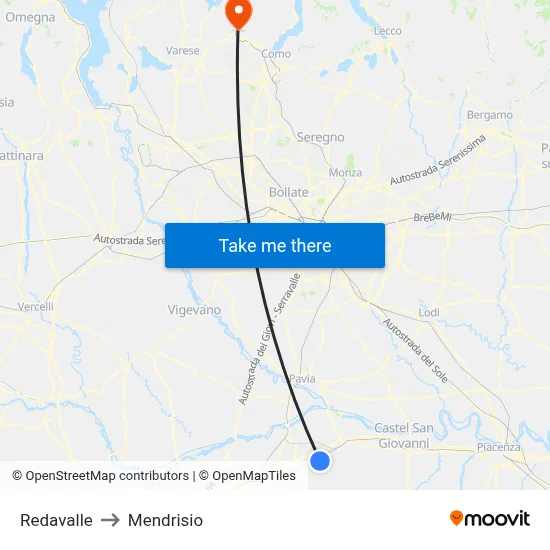 Redavalle to Mendrisio map