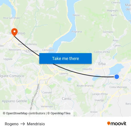 Rogeno to Mendrisio map