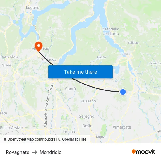 Rovagnate to Mendrisio map