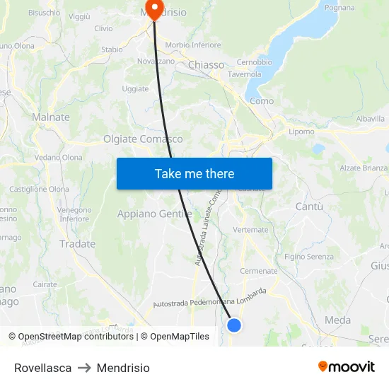 Rovellasca to Mendrisio map