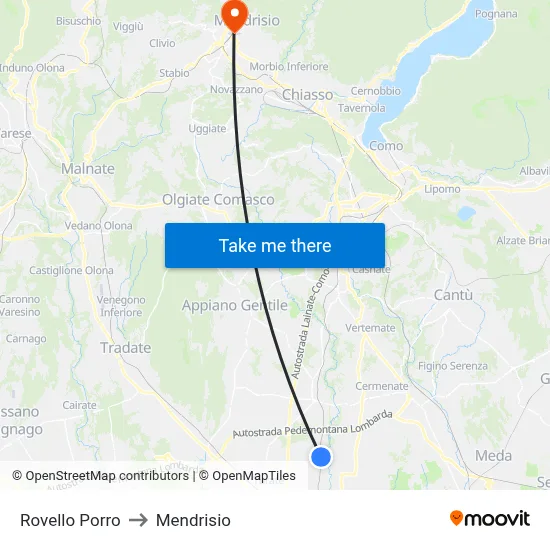 Rovello Porro to Mendrisio map