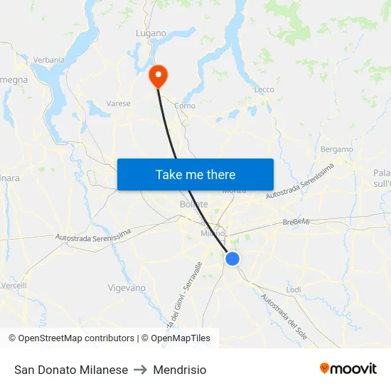 San Donato Milanese to Mendrisio map