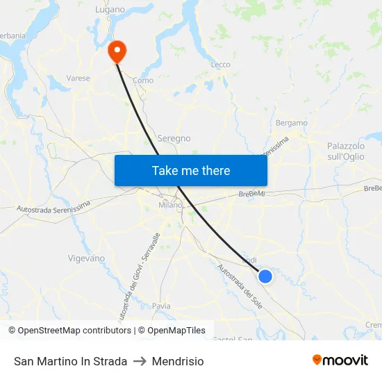 San Martino In Strada to Mendrisio map