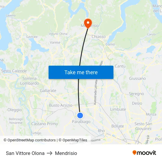 San Vittore Olona to Mendrisio map