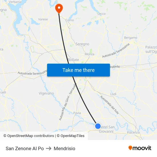 San Zenone al Po to Mendrisio map