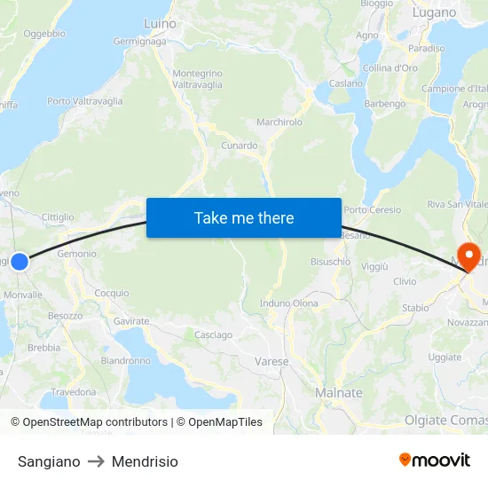 Sangiano to Mendrisio map