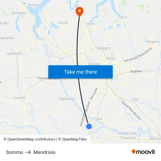Sommo to Mendrisio map