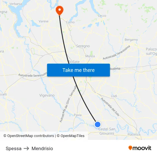 Spessa to Mendrisio map