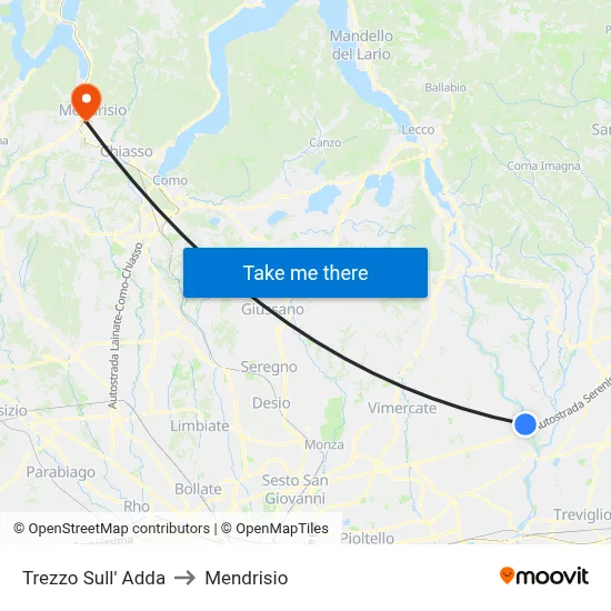 Trezzo Sull' Adda to Mendrisio map
