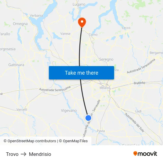 Trovo to Mendrisio map
