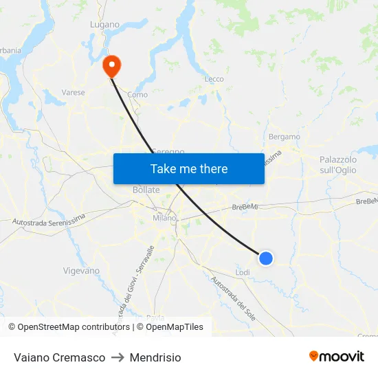 Vaiano Cremasco to Mendrisio map