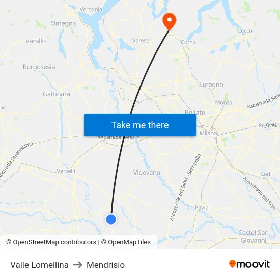 Valle Lomellina to Mendrisio map