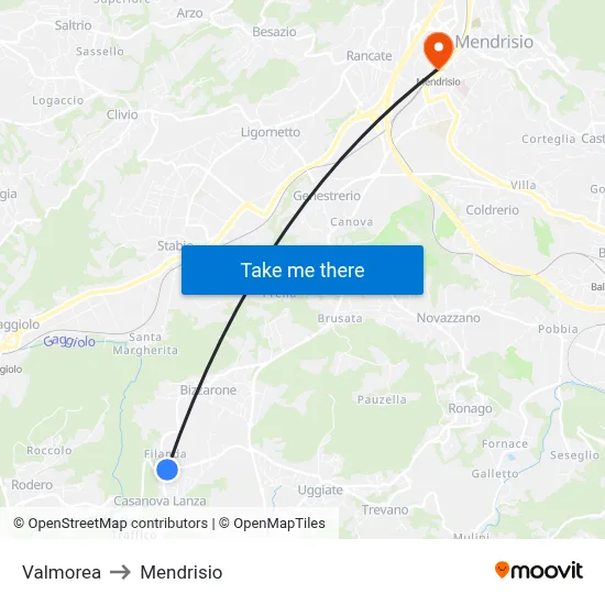 Valmorea to Mendrisio map