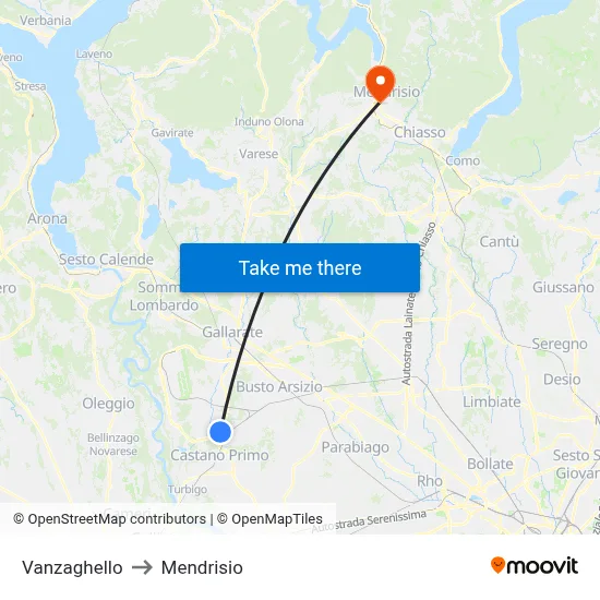 Vanzaghello to Mendrisio map