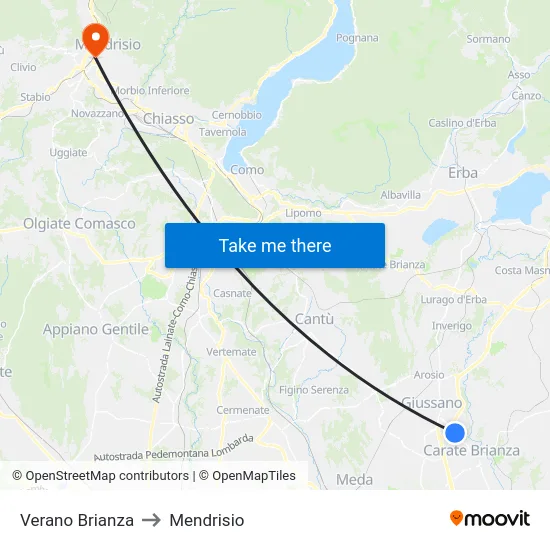 Verano Brianza to Mendrisio map