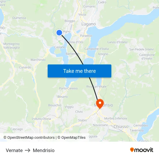 Vernate to Mendrisio map
