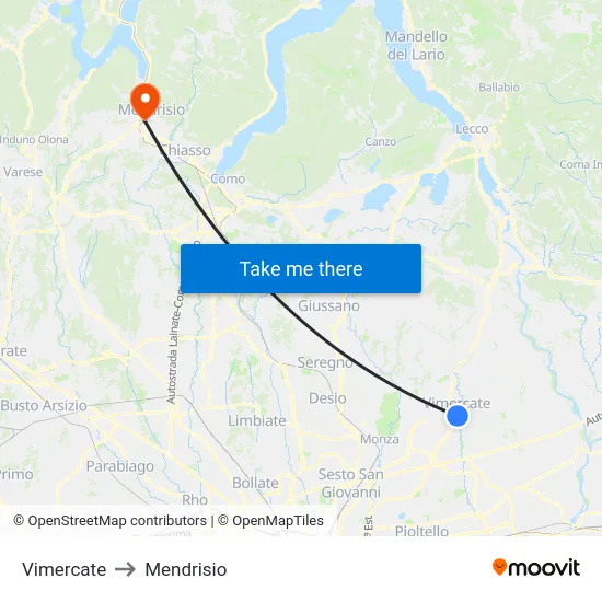 Vimercate to Mendrisio map