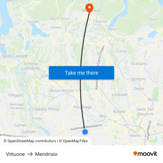 Vittuone to Mendrisio map