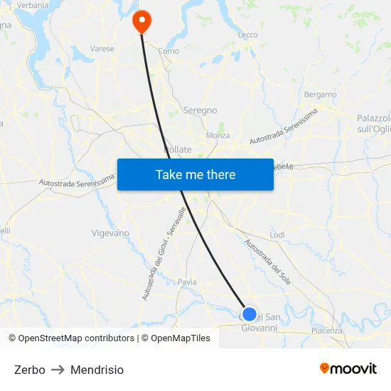 Zerbo to Mendrisio map
