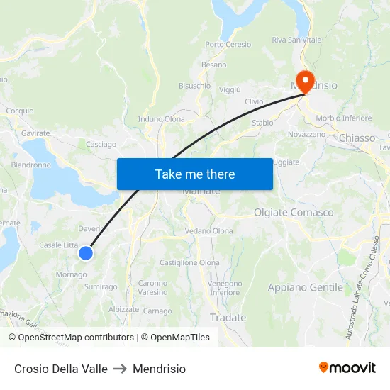 Crosio Della Valle to Mendrisio map