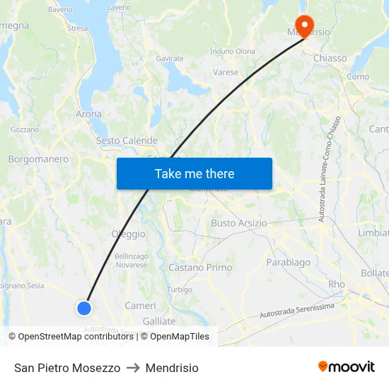 San Pietro Mosezzo to Mendrisio map