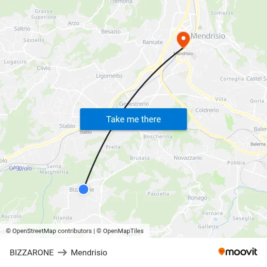 BIZZARONE to Mendrisio map