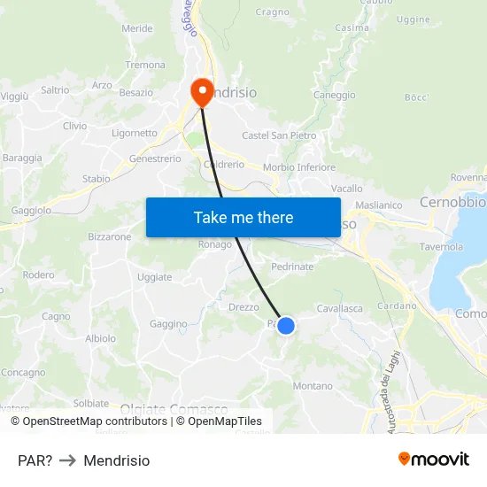 Parre to Mendrisio map