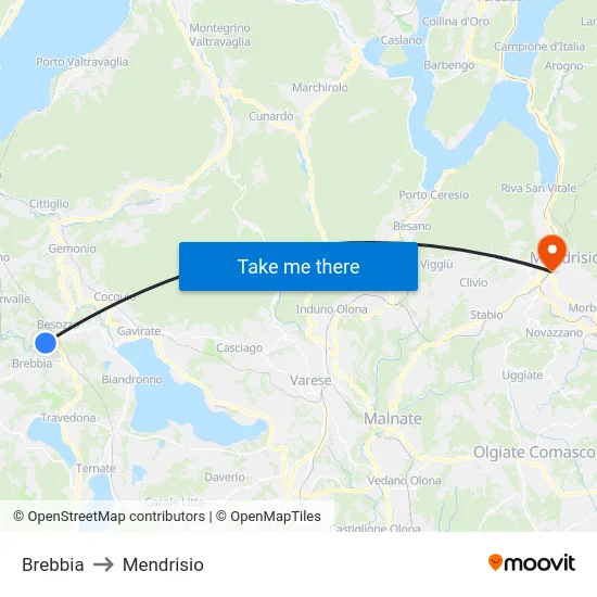 Brebbia to Mendrisio map