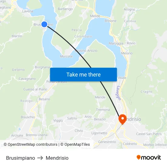Brusimpiano to Mendrisio map