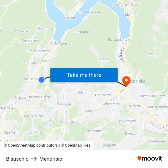 Bisuschio to Mendrisio map