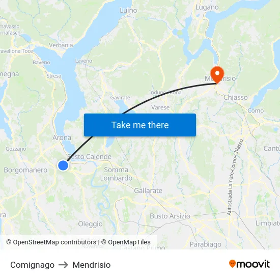 Comignago to Mendrisio map