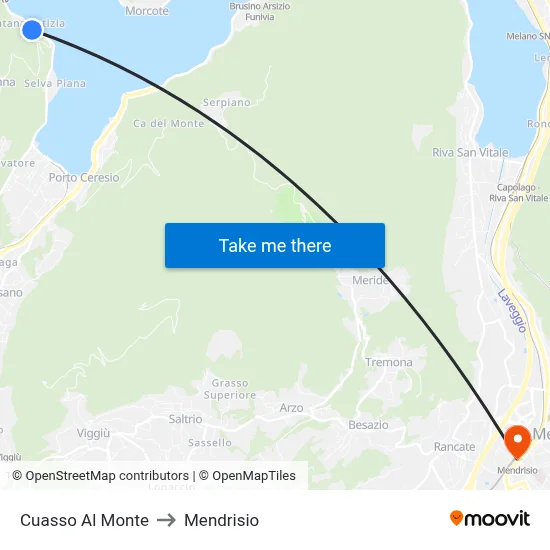 Cuasso Al Monte to Mendrisio map
