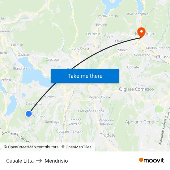 Casale Litta to Mendrisio map