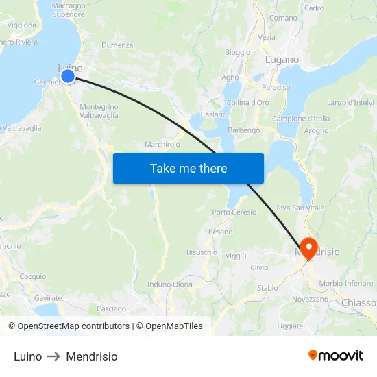 Luino to Mendrisio map