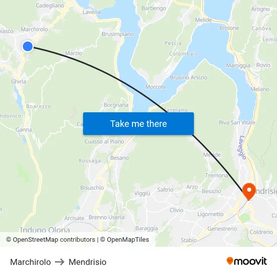 Marchirolo to Mendrisio map