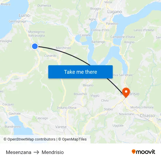Mesenzana to Mendrisio map