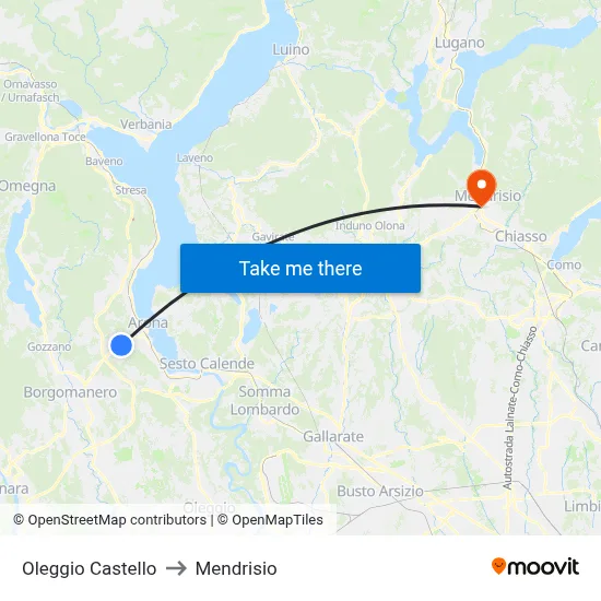 Oleggio Castello to Mendrisio map