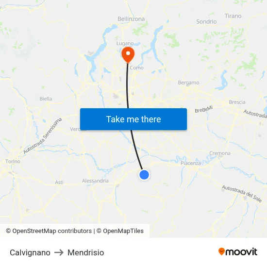 Calvignano to Mendrisio map