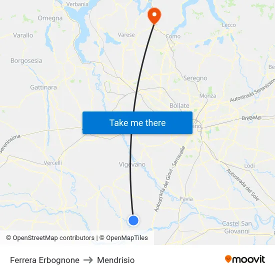 Ferrera Erbognone to Mendrisio map