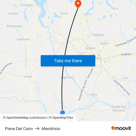 Pieve Del Cairo to Mendrisio map