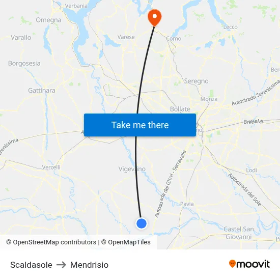 Scaldasole to Mendrisio map