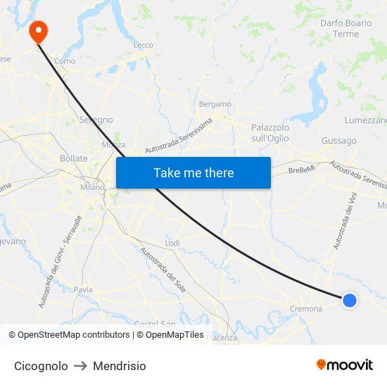 Cicognolo to Mendrisio map