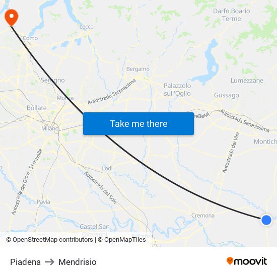 Piadena to Mendrisio map