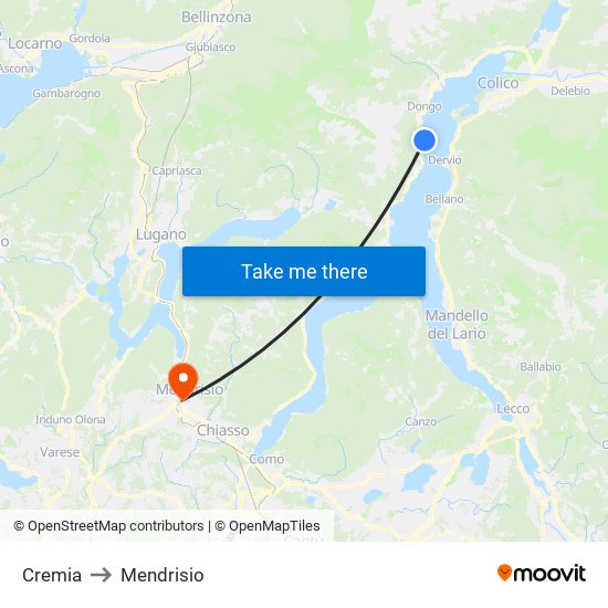 Cremia to Mendrisio map