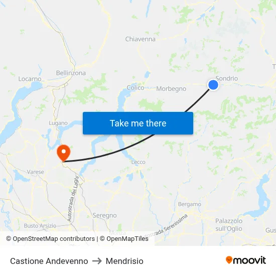 Castione Andevenno to Mendrisio map