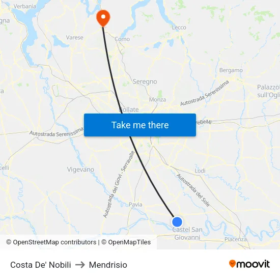 Costa de' Nobili to Mendrisio map