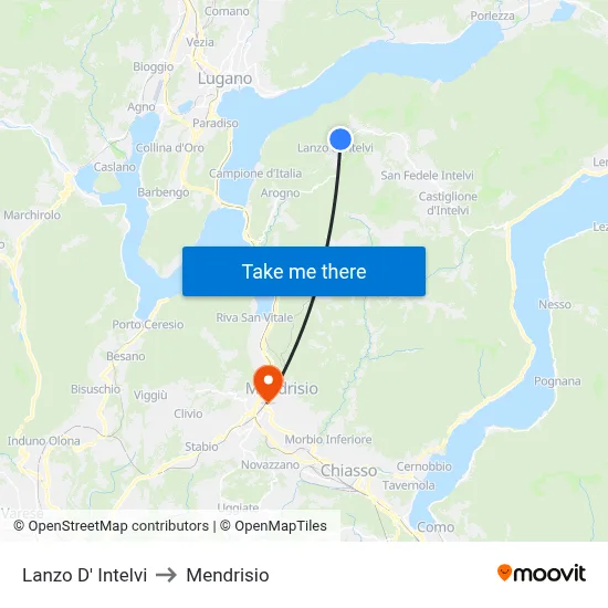 Lanzo d'Intelvi to Mendrisio map